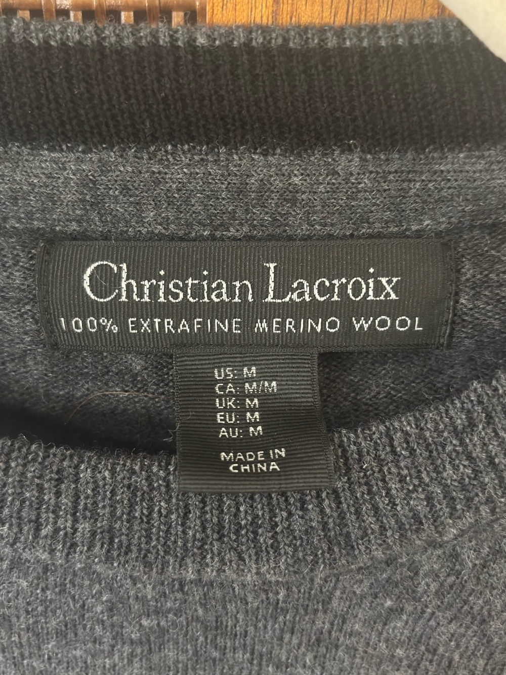 Christian Lacroix Men's Dark Gray Crewneck Merino Wool Sweater
